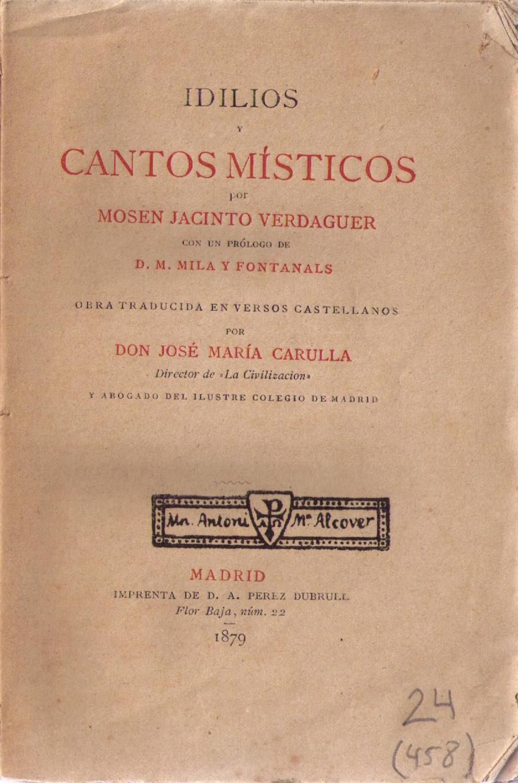 Coberta de Idilios y cantos místicos